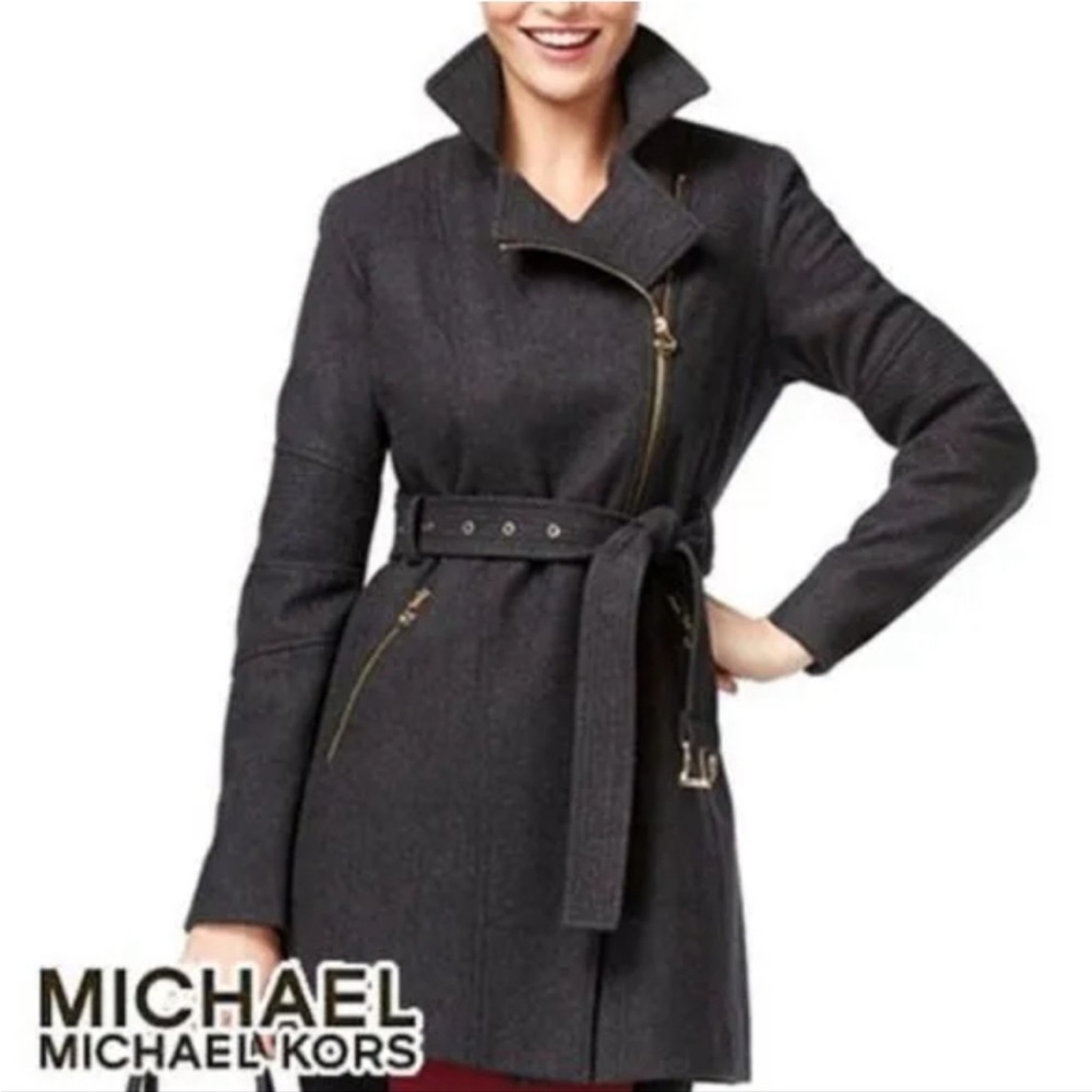 MICHAEL KORS Wool Blend Belted Coat Size S